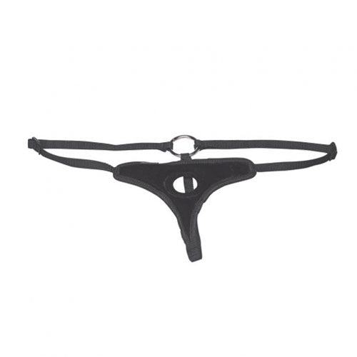 lux fetish black velvet bikini strap-on harness with adjustable straps, a luxurious feel.