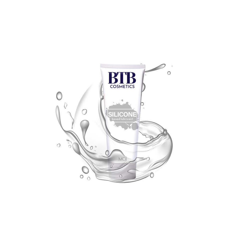 A clear 100ml bottle of mai cosmetics silicone lubricant, hinting at intimate use.