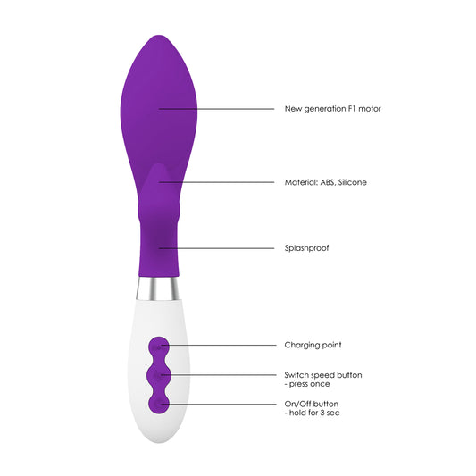 Purple achelois rechargeable vibrator from shots toys, with clitoral stimulator for enhanced pleasure.