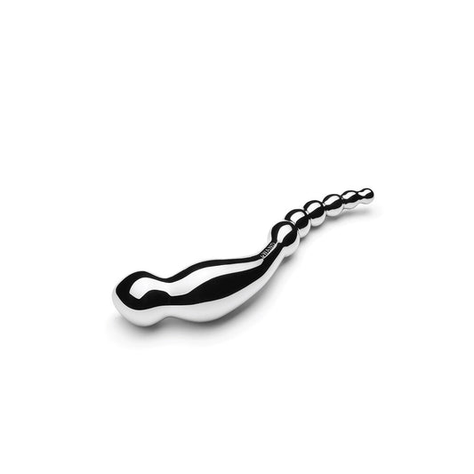 Le Wand swerve double-ended dildo, stainless steel with a smooth, polished finish.