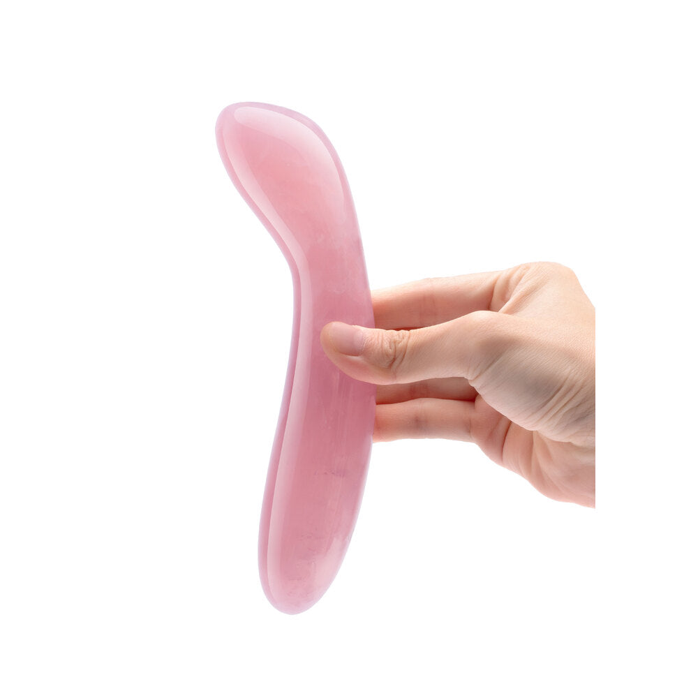 Rose quartz g wand from le wand, a smooth, sculpted crystal pleasure device.