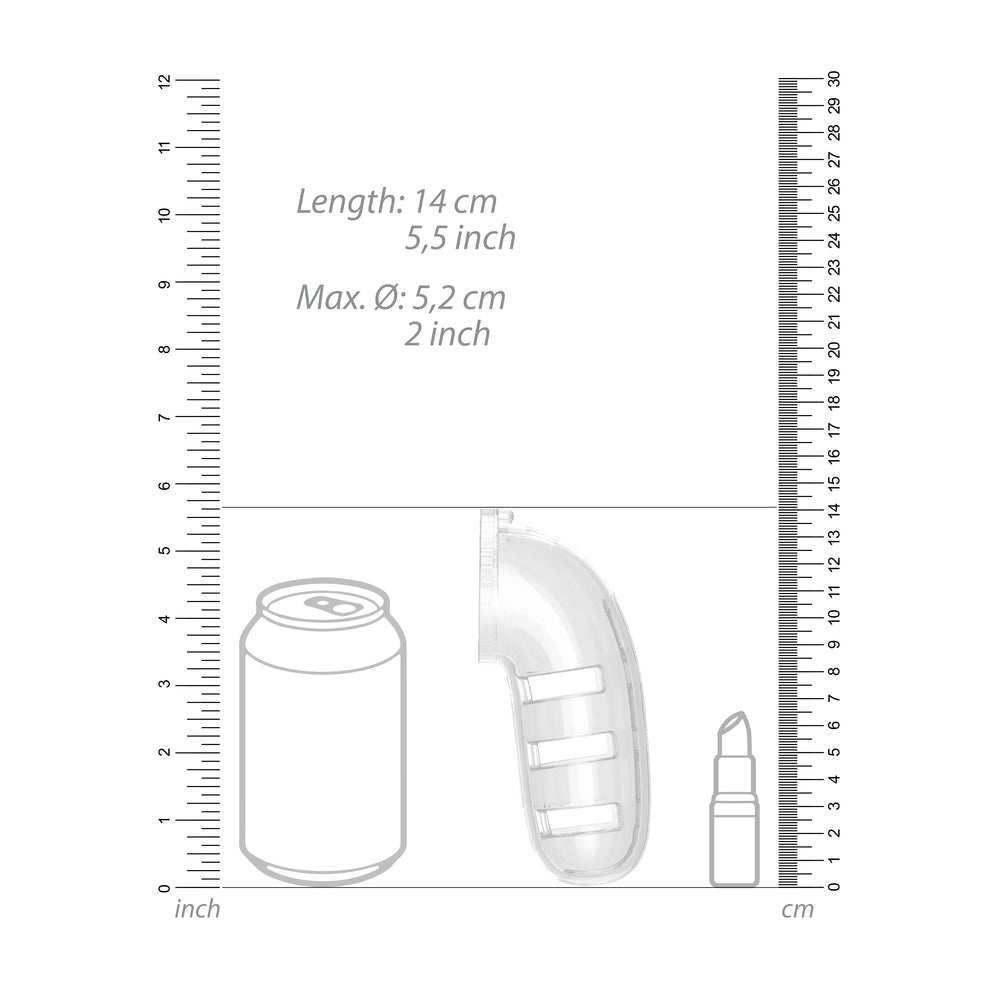 Clear plastic man cage from Shots Toys, 5.5 inch size with attached anal plug.