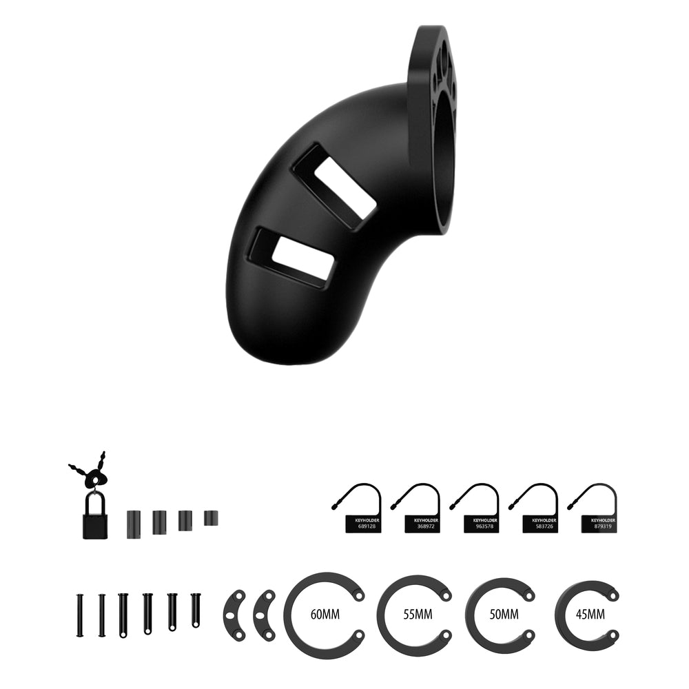 Black silicone chastity cage for men, size 3.5 inch, male chastity device