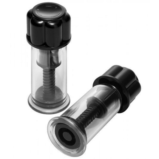 Master Series nipple suckers: clear plastic female pumps for enhanced pleasure, with smooth finish.