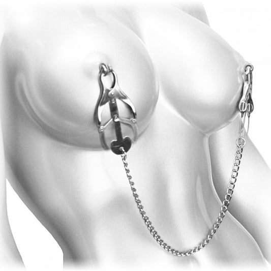 Master Series sterling monarch nipple vice: silver-tone metal clamps for sensual experimentation and pleasure.