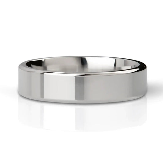 Polished stainless steel cock ring, the 'duke' from mystim, for electro sex stimulation.