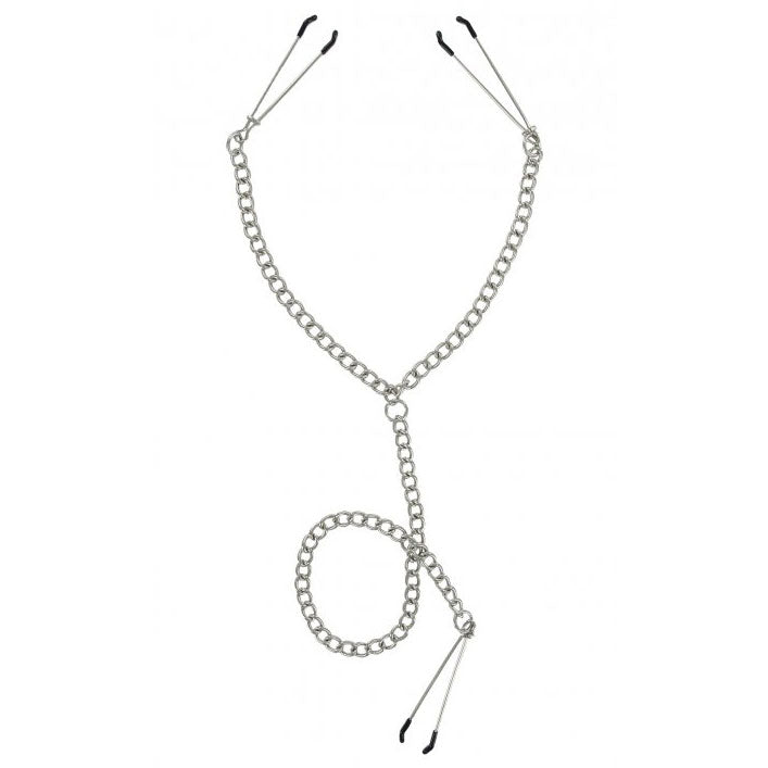 master series nipple to clit clamps set, shiny metal finish for sensual play