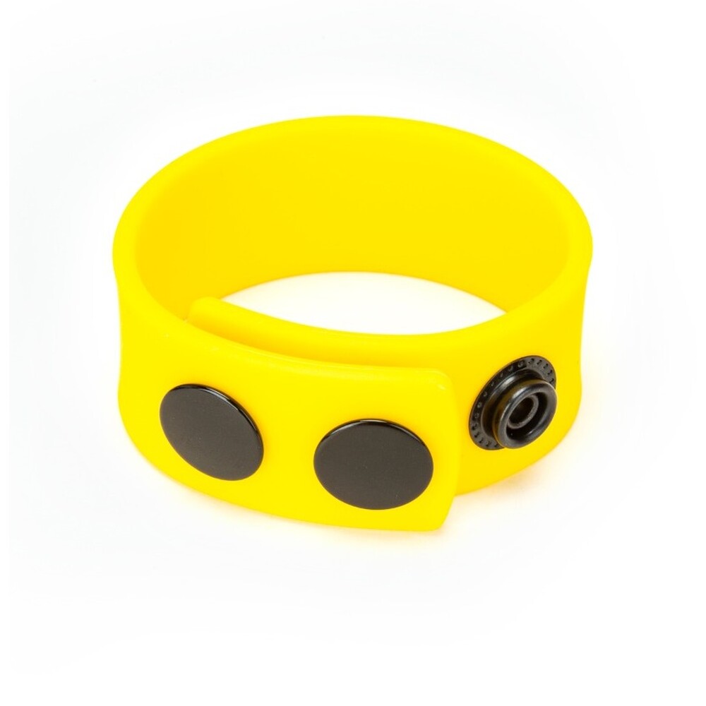 Yellow silicone cock strap from me you us, a textured love ring for pleasure.