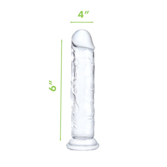 clear six-inch realistic dong made from ultra smooth material, a pleasure toy for adults