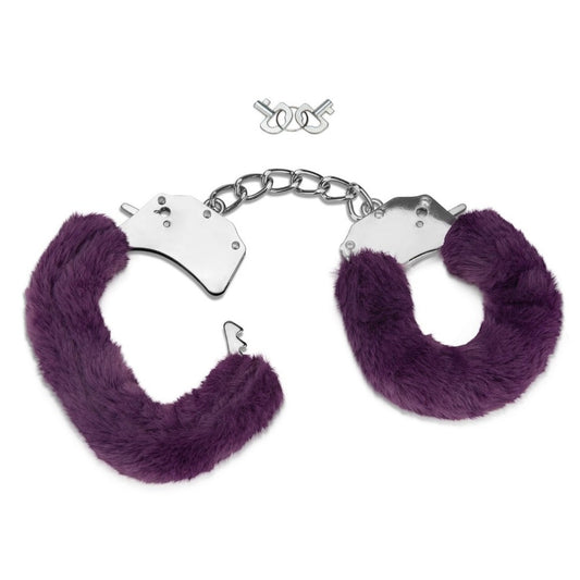 Purple furry handcuffs from me you us, a playful and daring bedroom accessory.