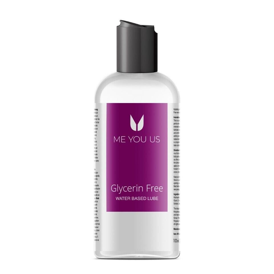 Me You Us water based lubricant in a clear bottle, suitable for sensitive skin