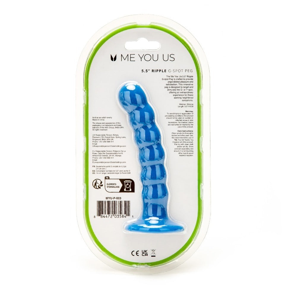 Me You Us ripple textured strap on dildo, five and a half inches long for g-spot stimulation.