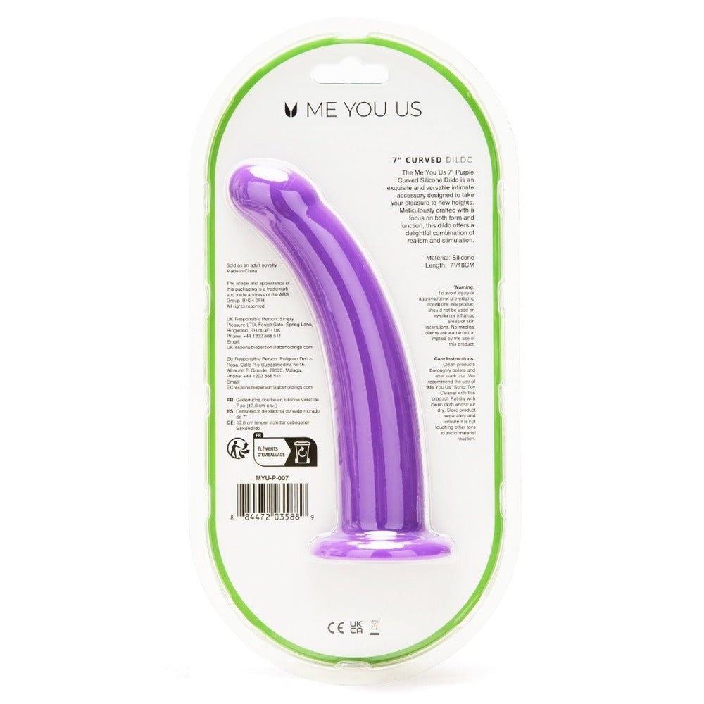 me you us 7 inch curved dildo made of smooth silicone, a strap-on toy