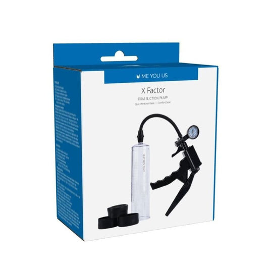 me you us x factor penis pump; transparent cylinder for targeted enlargement.