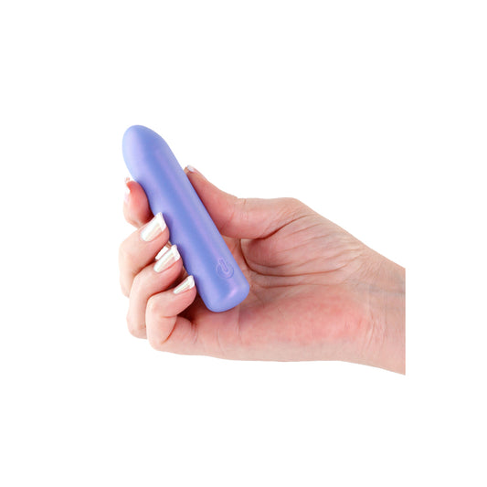 Mini purple bullet vibrator for discreet personal pleasure, a smooth and seductive toy.