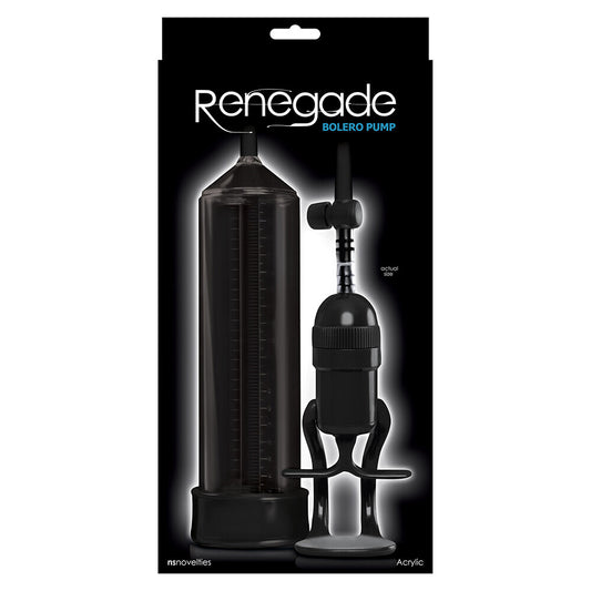 A black 'renegade bolero' penis pump from ns novelties, designed for penis enlargement.
