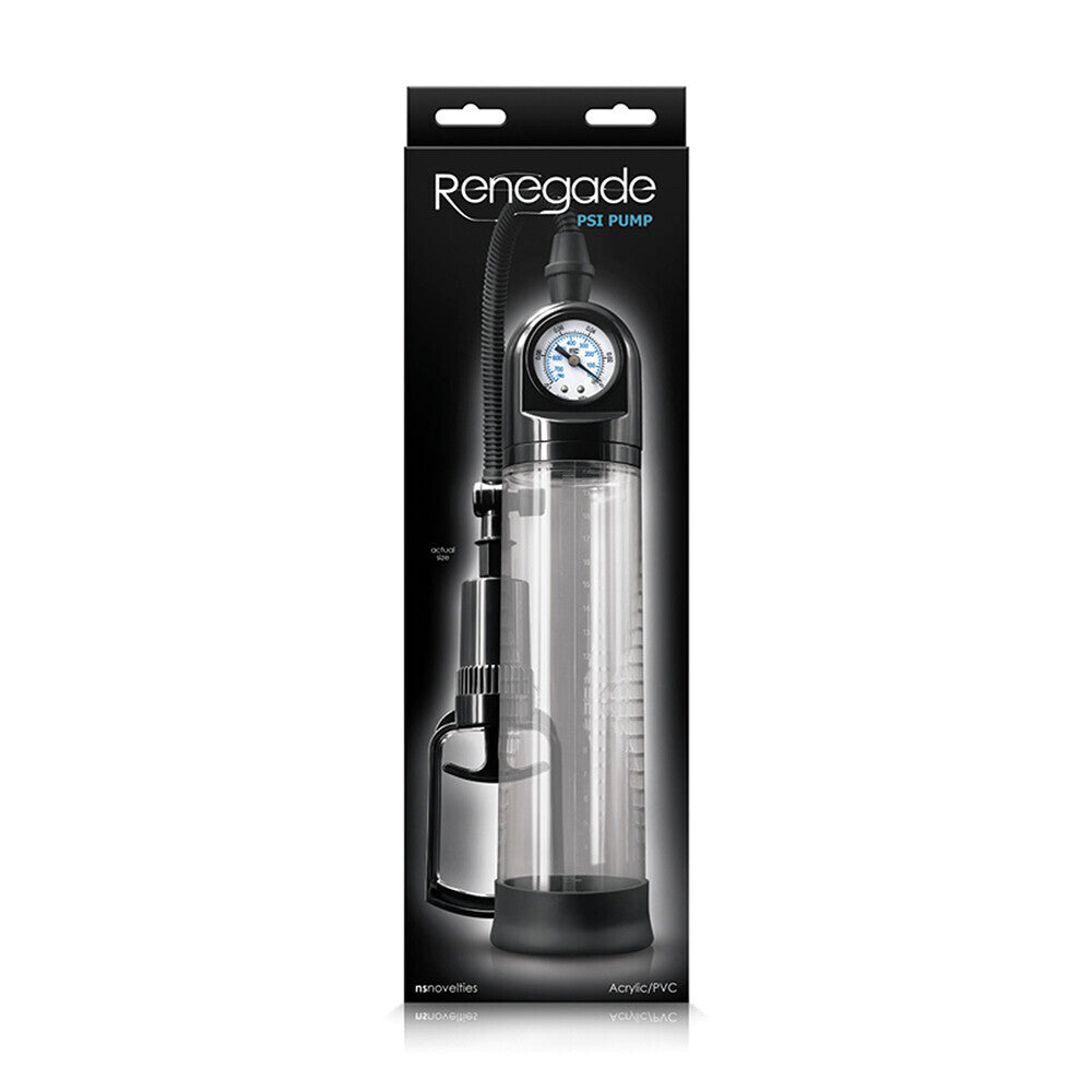ns novelties renegade psi pump, a clear plastic penis enlargement device.