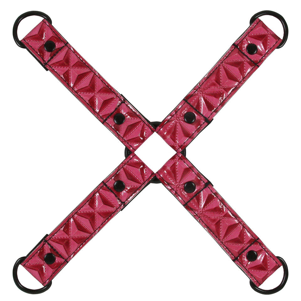The sinful bondage hogtie in pink by NS Novelties; kinky restraints for playful fun.