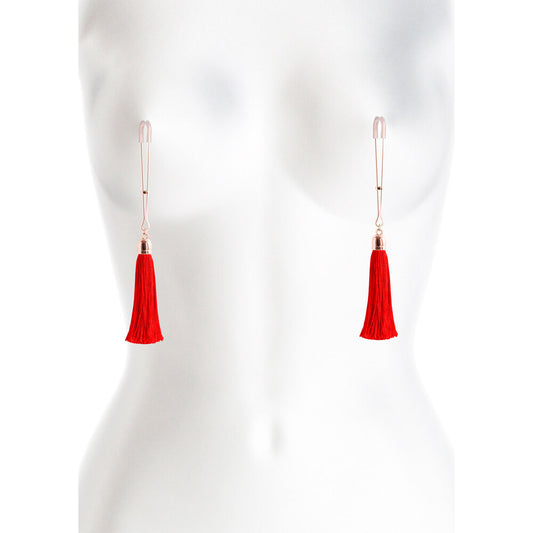 Red tassel nipple clamps from ns novelties, a saucy addition to your body jewellery.