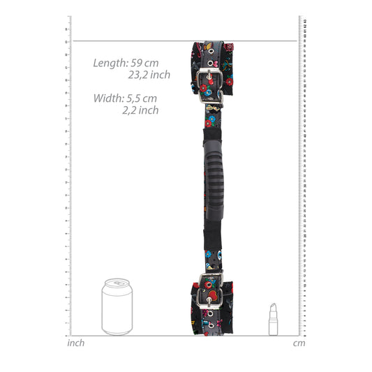 shots toys ouch old school tattoo print handcuffs with handle, black finish