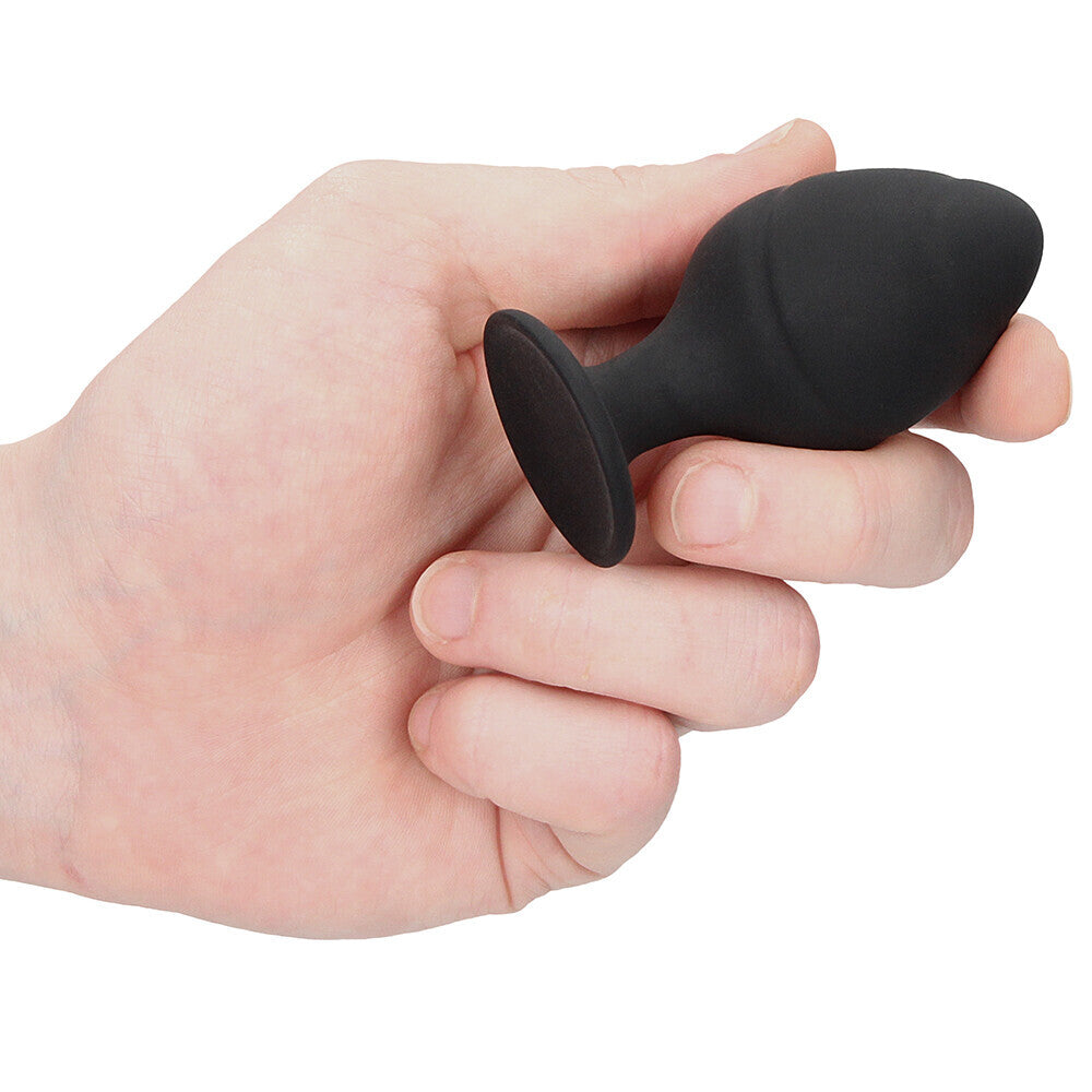 Ouch black silicone butt plug set with swirled design for anal play