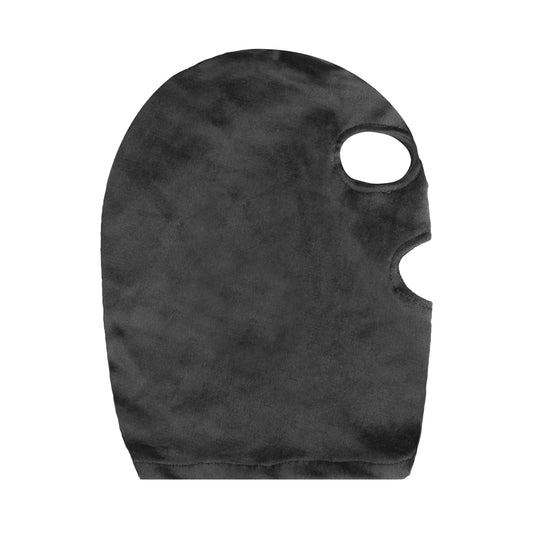 black velvet ouch mask from shots toys with eye and mouth openings for play
