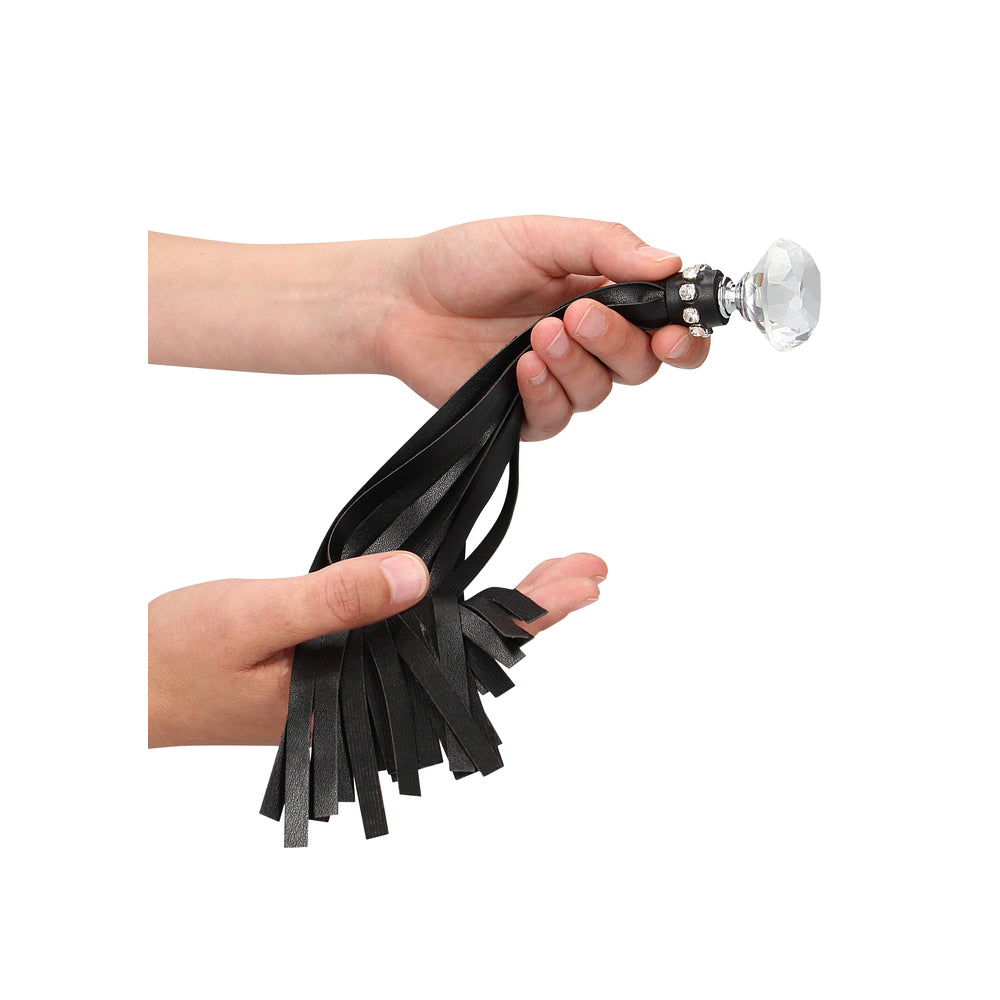 shots toys ouch black flogger whip with diamond studded handle for playful fun