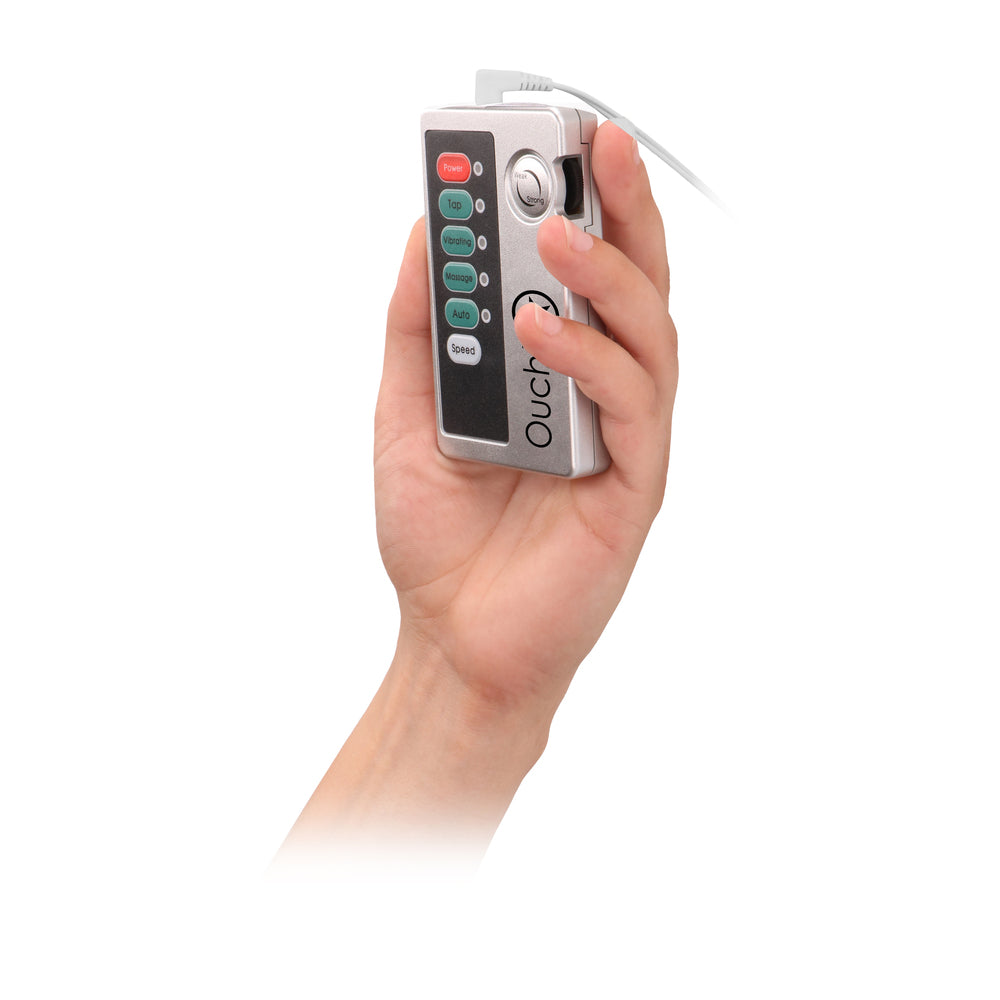 shots toys ouch e-stimulation urethral sounding set in silver, electro sex stimulation.