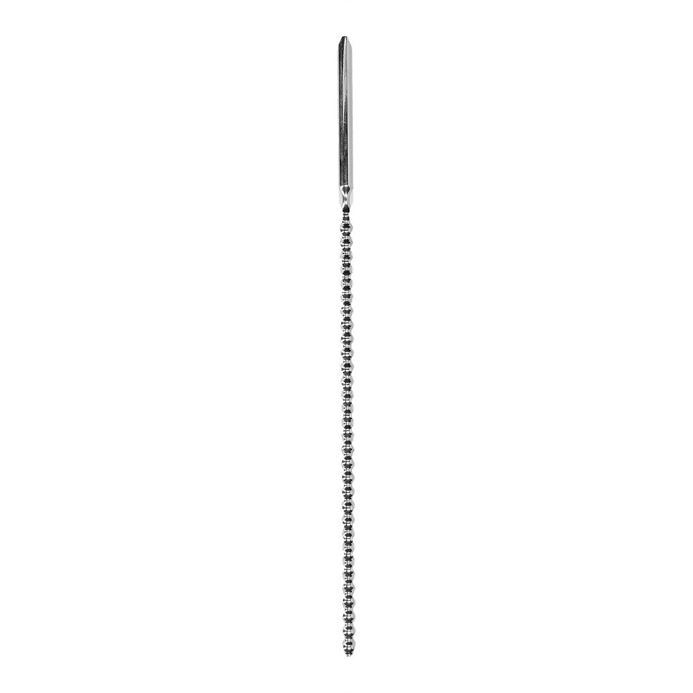 Stainless steel bumpy dilator from shots toys, a medical instrument for urethral sounding.