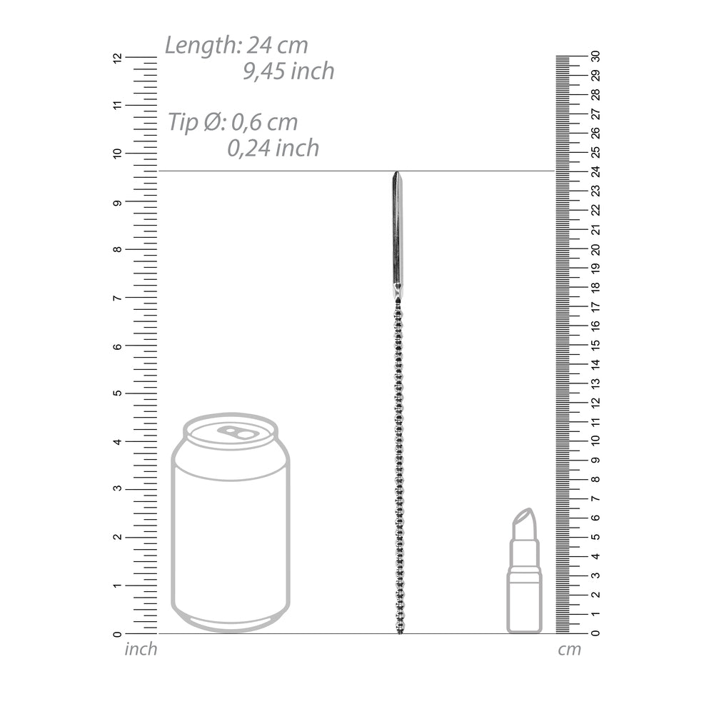 Shots Toys bumpy stainless steel urethral dilator, a medical instrument with a textured surface.