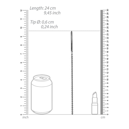 Shots Toys bumpy stainless steel urethral dilator, a medical instrument with a textured surface.