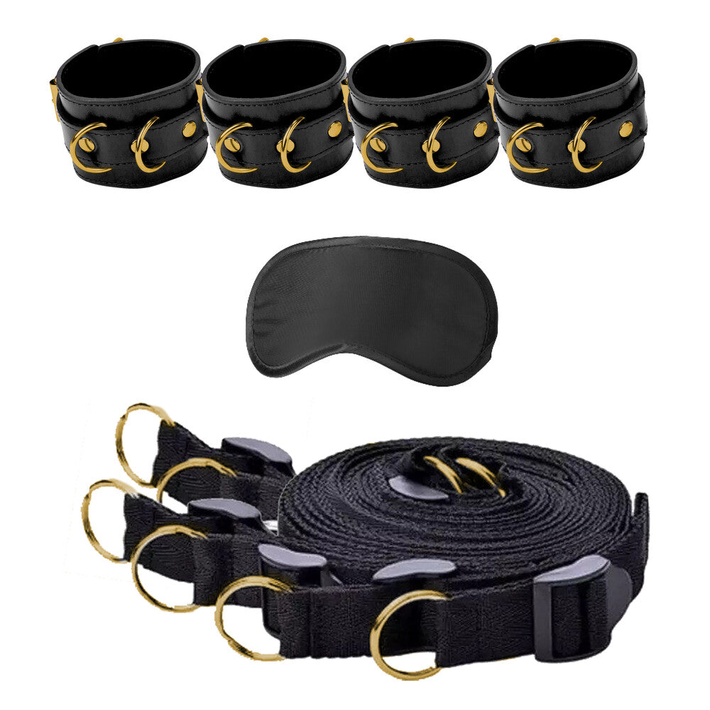 shots toys ouch bed bindings restraint system: adjustable black nylon straps for bedroom fun.