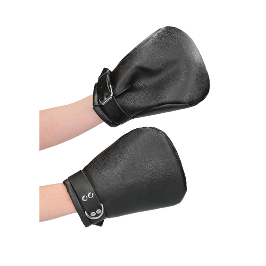 shots toys neoprene mittens for puppy play; black cuffs with soft lining.