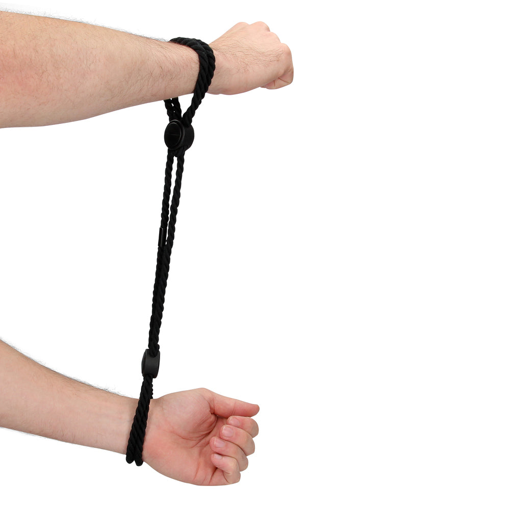 shots toys ouch adjustable black rope handcuffs for playful restraint scenarios