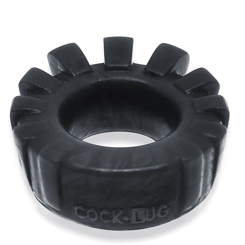 Black oxballs cock lug cockring with textured detailing, a love ring for enhanced pleasure.