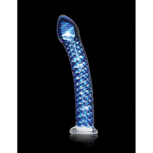 A clear glass, hand-blown massager from pipedream's icicles range, showcasing its smooth finish.
