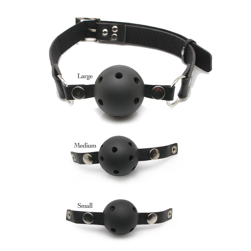 PipeDream fetish fantasy series ball gag training system, black and silver for role play.