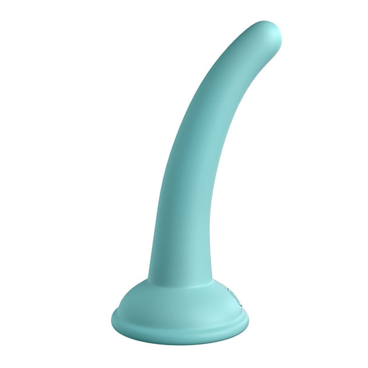 Pipedream Dillio Platinum Curious Five strap-on dildo; smooth, platinum-coloured silicone with a sturdy harness attachment.