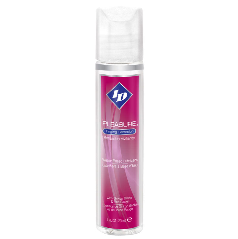A one-ounce bottle of ID Pleasure lubricant, used to enhance sexual pleasure.
