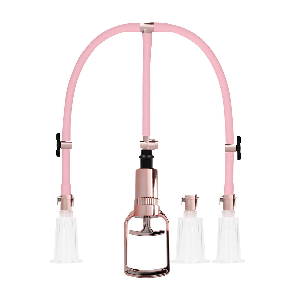 shots toys clitoral and nipple pump set, pink silicone with clear suction cups