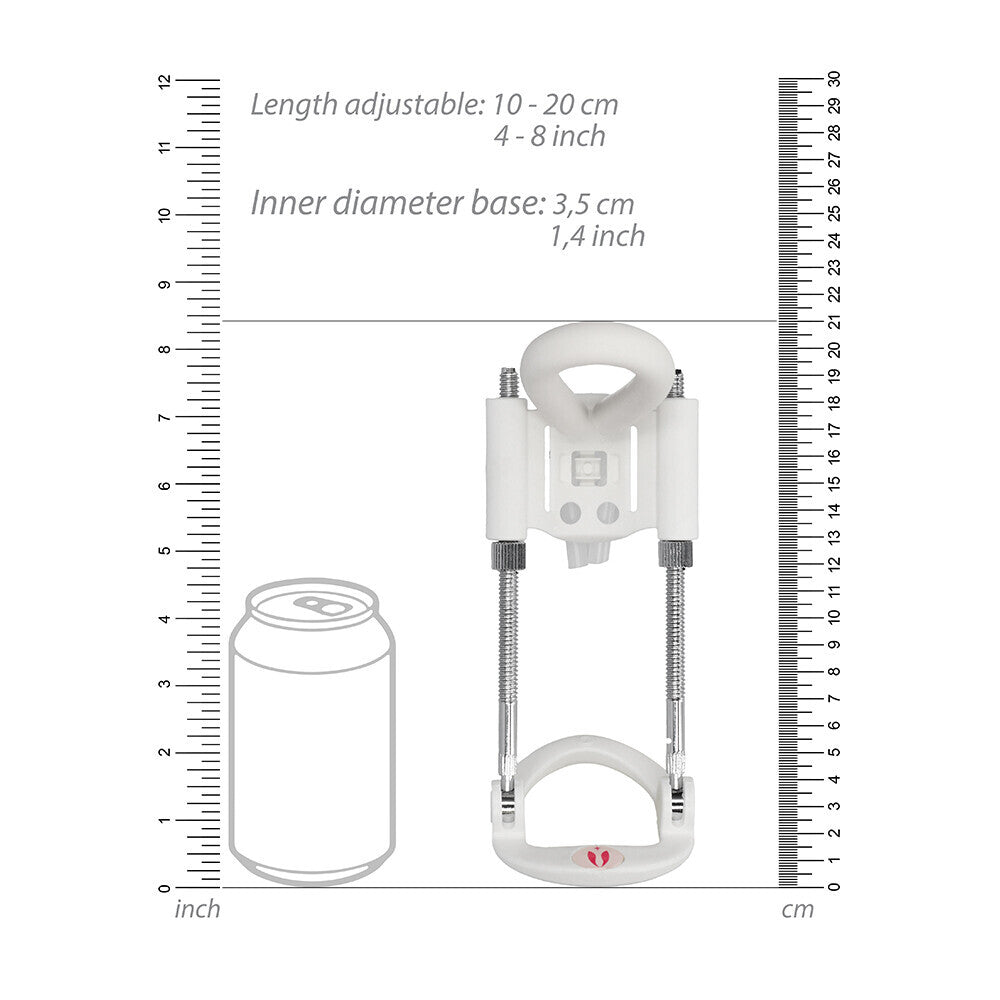 shots toys pumped penis extender, a white plastic device for men's sexual health.