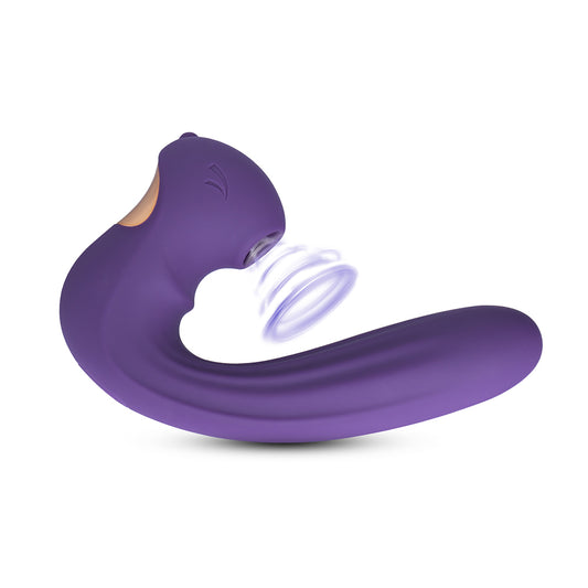 A quirky, squirrel-shaped vibrator with clitoral stimulator in a cheeky purple colour.