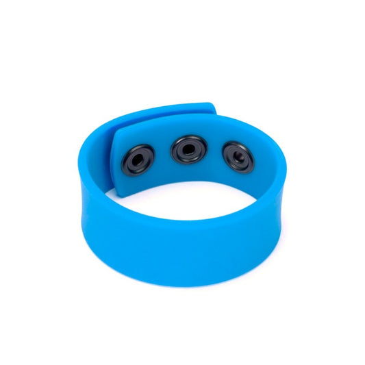 Prowler red silicone cock strap with blue adjustable loops for extra fun.