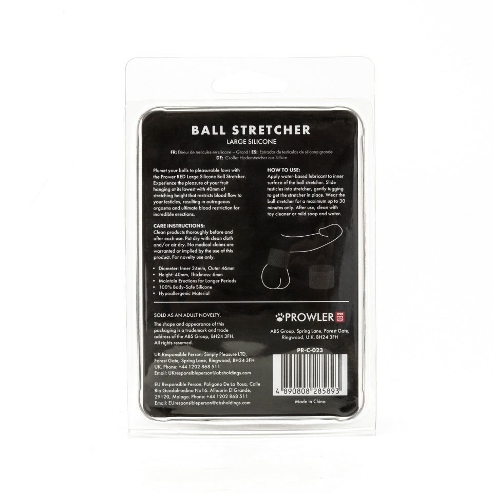 Large red silicone ball stretcher from Prowler, a love ring for enhanced sensation.