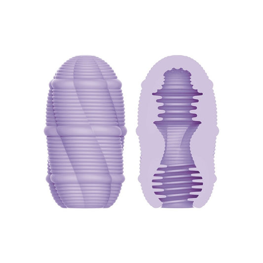 Pretty Love Cupid X masturbator with smooth stripes, showing the intimate pleasure device.