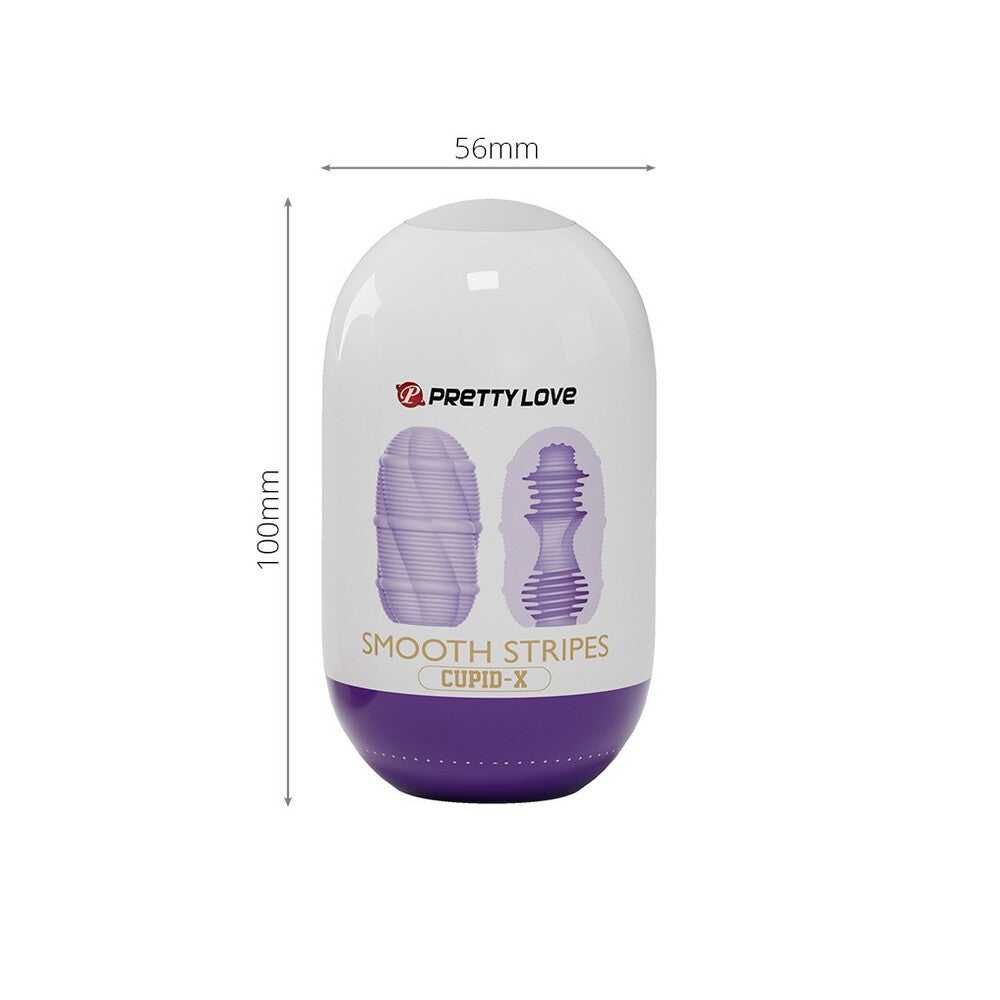 Close-up of the pretty love cupid x smooth stripes masturbator, showing textured silicone details.