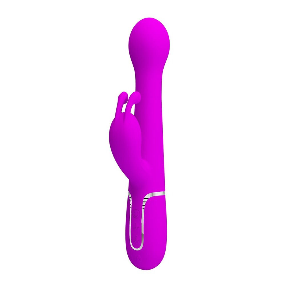 Pretty Love Dejon rechargeable rabbit vibrator, a pink and white pleasure toy with bunny ears.