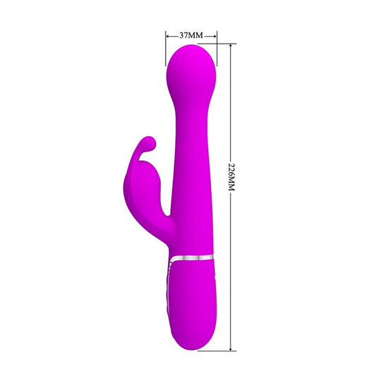 Pretty Love Dejon rechargeable bunny vibrator in purple, showing the dual stimulation design.