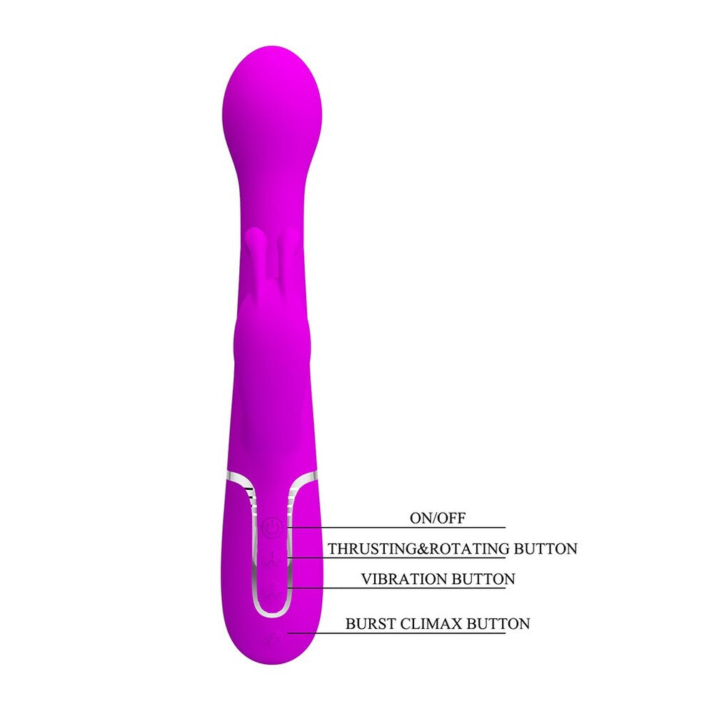 pretty love dejon rechargeable rabbit vibrator, lilac silicone with textured shaft and bunny ears