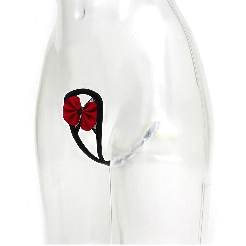 Rimba's strapless c-string in black and red, a daring underwear option for women.